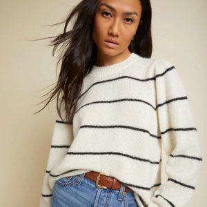 Nation Ltd Busy Sweater - white stripe, sleeve detail